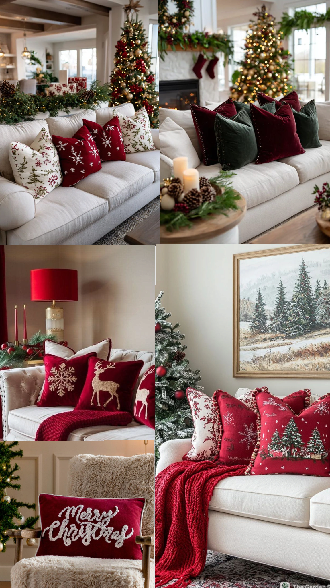 Пример простых в дизайне подушек и пледов, которые ассоциируются с новым годом