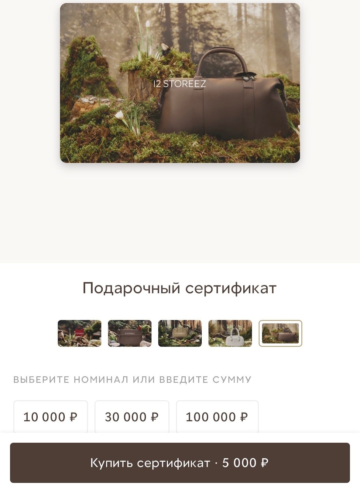 Введите любую сумму для подарочной карты на сайте от 500 рублей